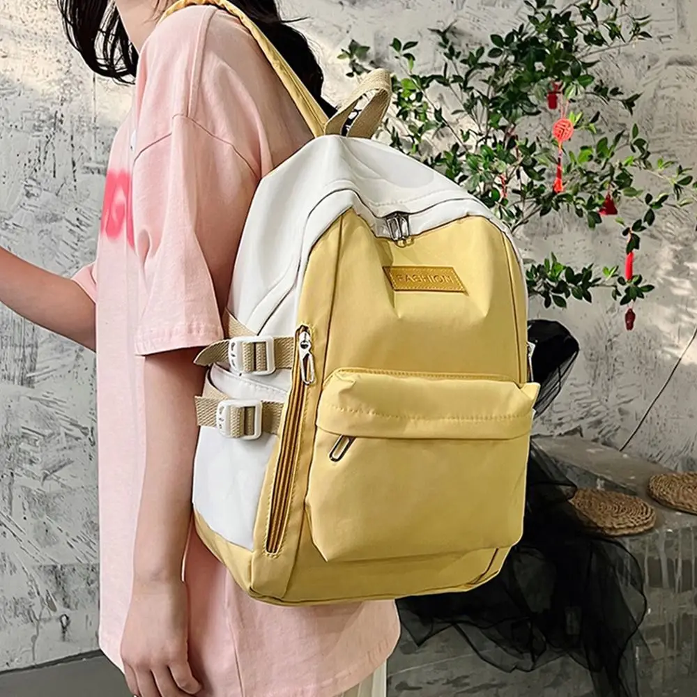 

Solid Color Contrasting Color Backpack Large Capacity Korean Style Students School Bag Handbag Storage Bag Shoulder Bag Travel