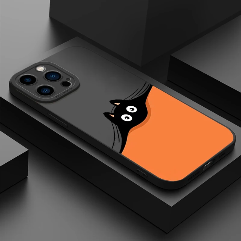 Cartoon Cat Dog Hide-And-Seek Phone Case For iPhone 14 Pro Max Cases iPhone 13 12 11 XS Max XR X 7 8 Plus 14 Soft Silicone Cover