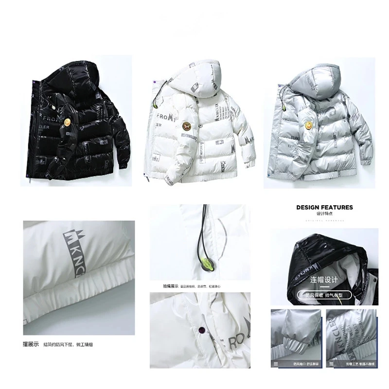 Moda masculina inverno pato branco para baixo jaqueta versão coreana tendência espessamento curto brilhante jaqueta casaco casual parkas