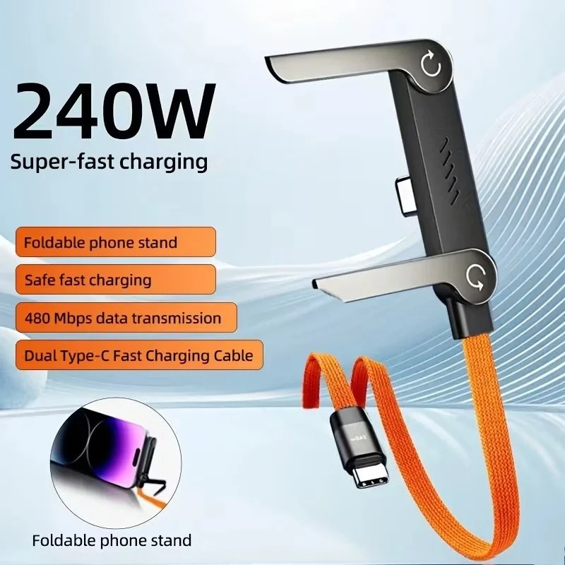Foldable Type C Holder Charger Cable Phone USB C To Type C 240W Fast Charge Charging Cable Wire For iPhone 17 16 15 Pro Samsung