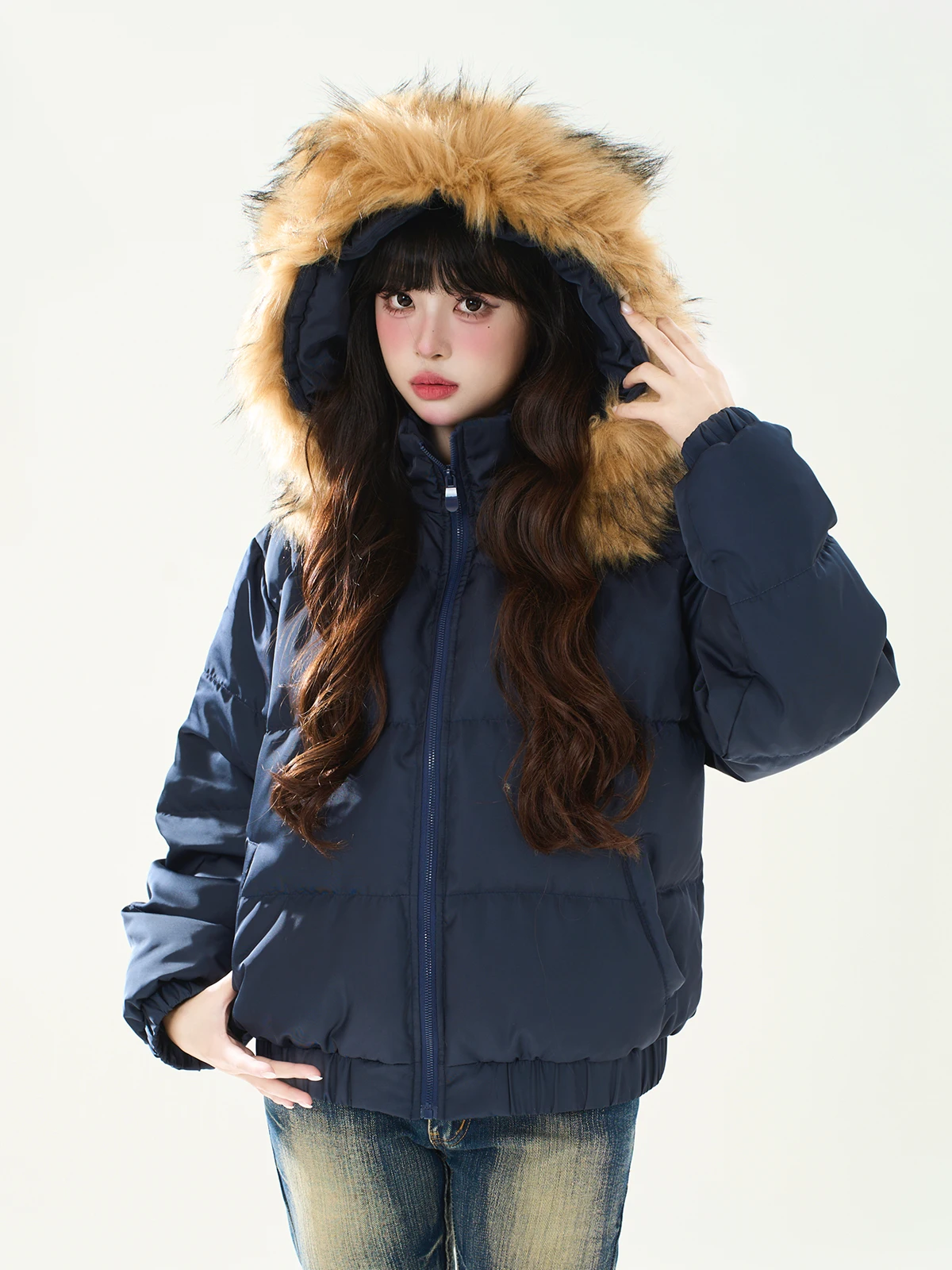 

ENJOG Fiona Removable Fur Collar down Jaet Women's ort Sle Winter Warm 90 White Du down Coat Casual Loose Fit