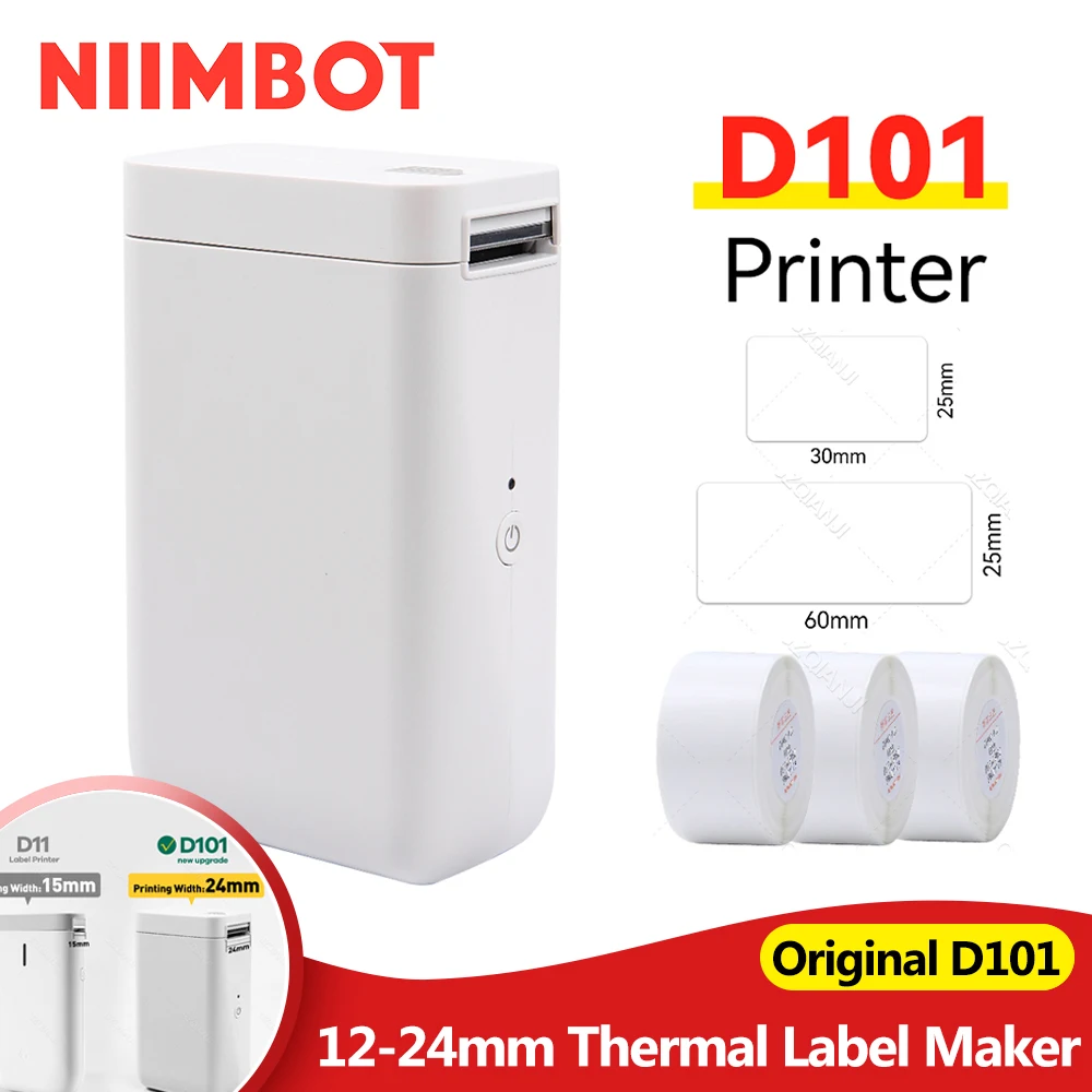 Niimbot D101 Label Maker with Tape 12-24mm Print Pocket Bluetooth Mini Thermal Label Printer DIY Name Tag for Office Home School