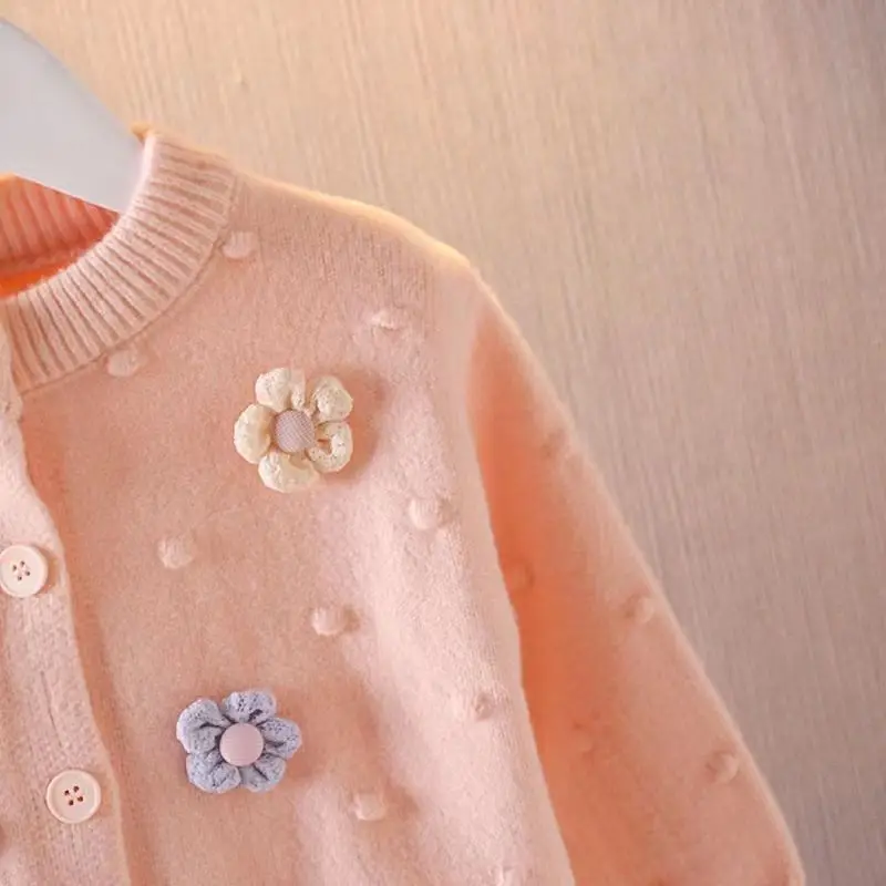 Kids Girls Sweater Korean Knitted Cardigan 2023 New Flower Autumn Top Children\'s Versatile Long Sleeve Coat 1 3 5 7T