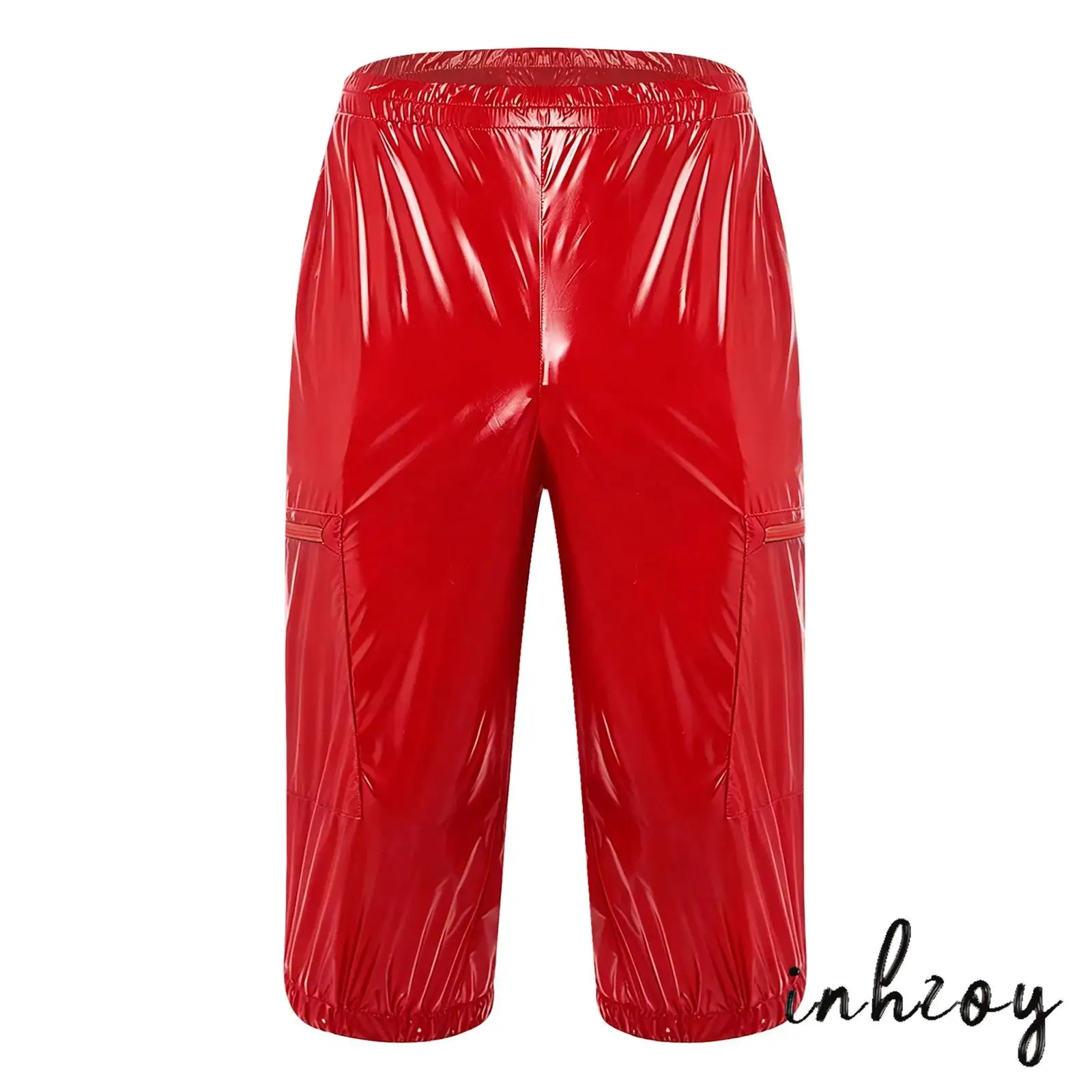 

Men Party Clubwear Shorts Waterproof Cargo Style Color Block Zipper Multi Pocket Elastic Waist Overalls Capri Pants Beachwear