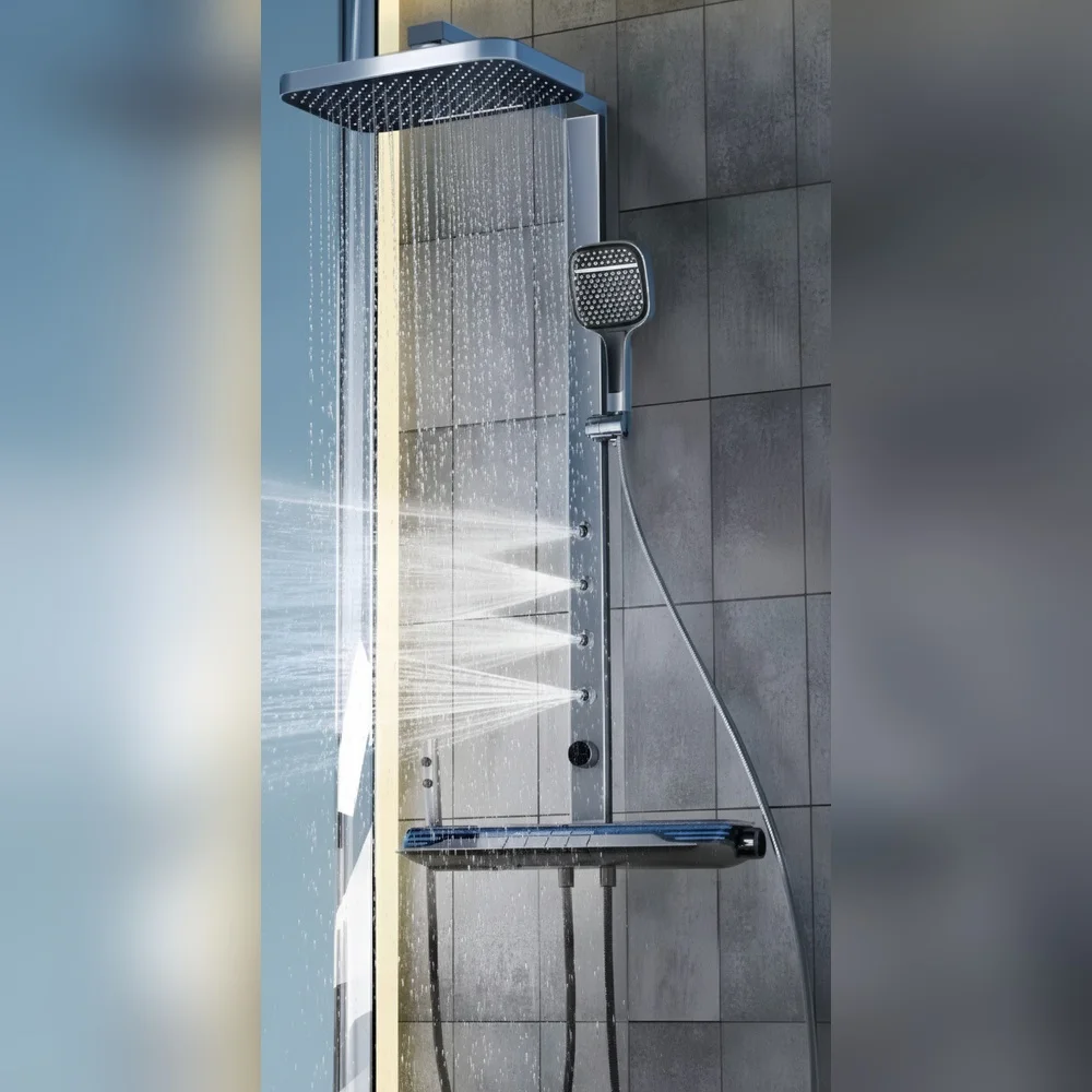 Luxury Shower Panel System Brushed Nickel Grey Scratch Resistant Coating