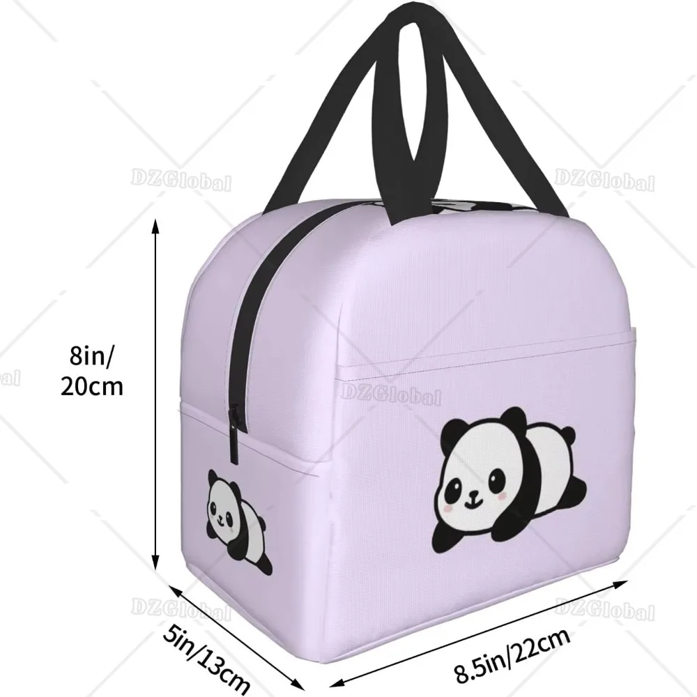 Cute Panda Purple Lunch Bags Insulated Lunch Box for Women Reusable Tote Cooler Bag for Shopping Picnic Travel