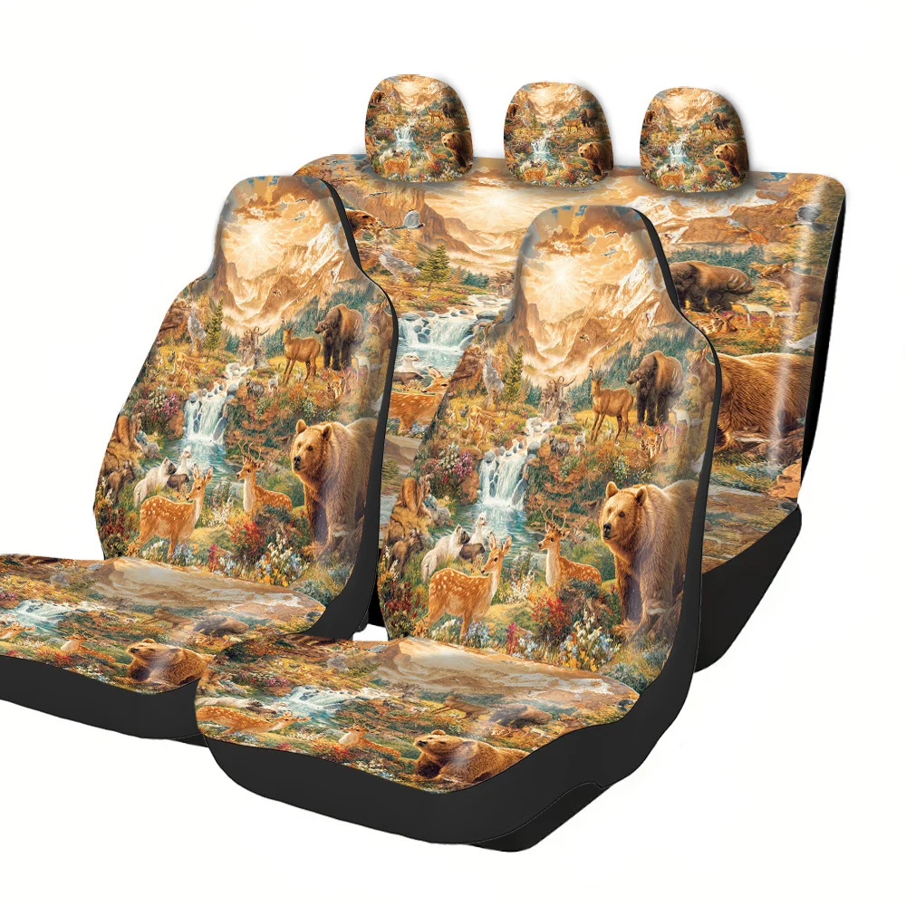 2-5 Seat Set Car Seat Covers, Premium Polyester, Stunning Wildlife Natural Habitat Print, Universal Fit For Truck SUV Off-Road C