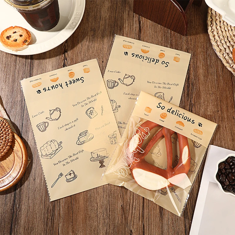 

100Pcs Cartoon Bread Bag Packaging Bags Sandwich Bag For Kids Self Adhesive For Packing Sandwich