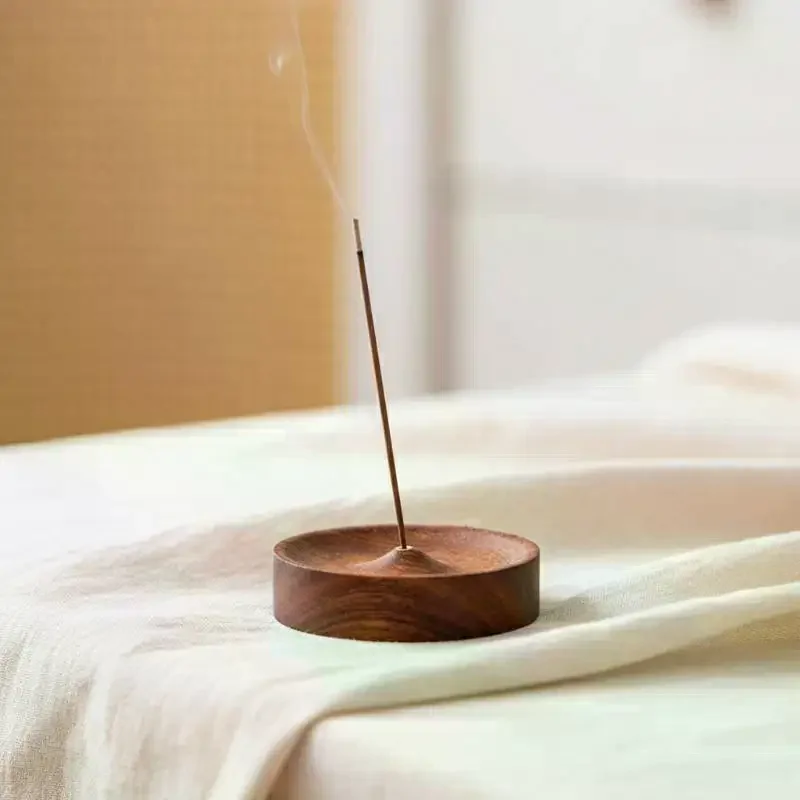 1Pc North American Black Walnut Agarwood Incense Tray Holder Solid Wood Handmade Round Incense Burner for Tea Ceremony
