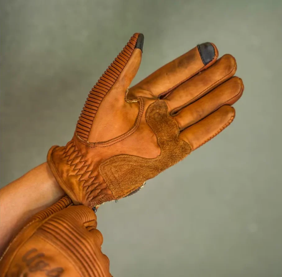 Uglybros Vintage Leather Motorcycle Gloves Unisex Biker Gloves With Anti-Slip Retro Design Motorbike Ride Glove All Size S-XXL