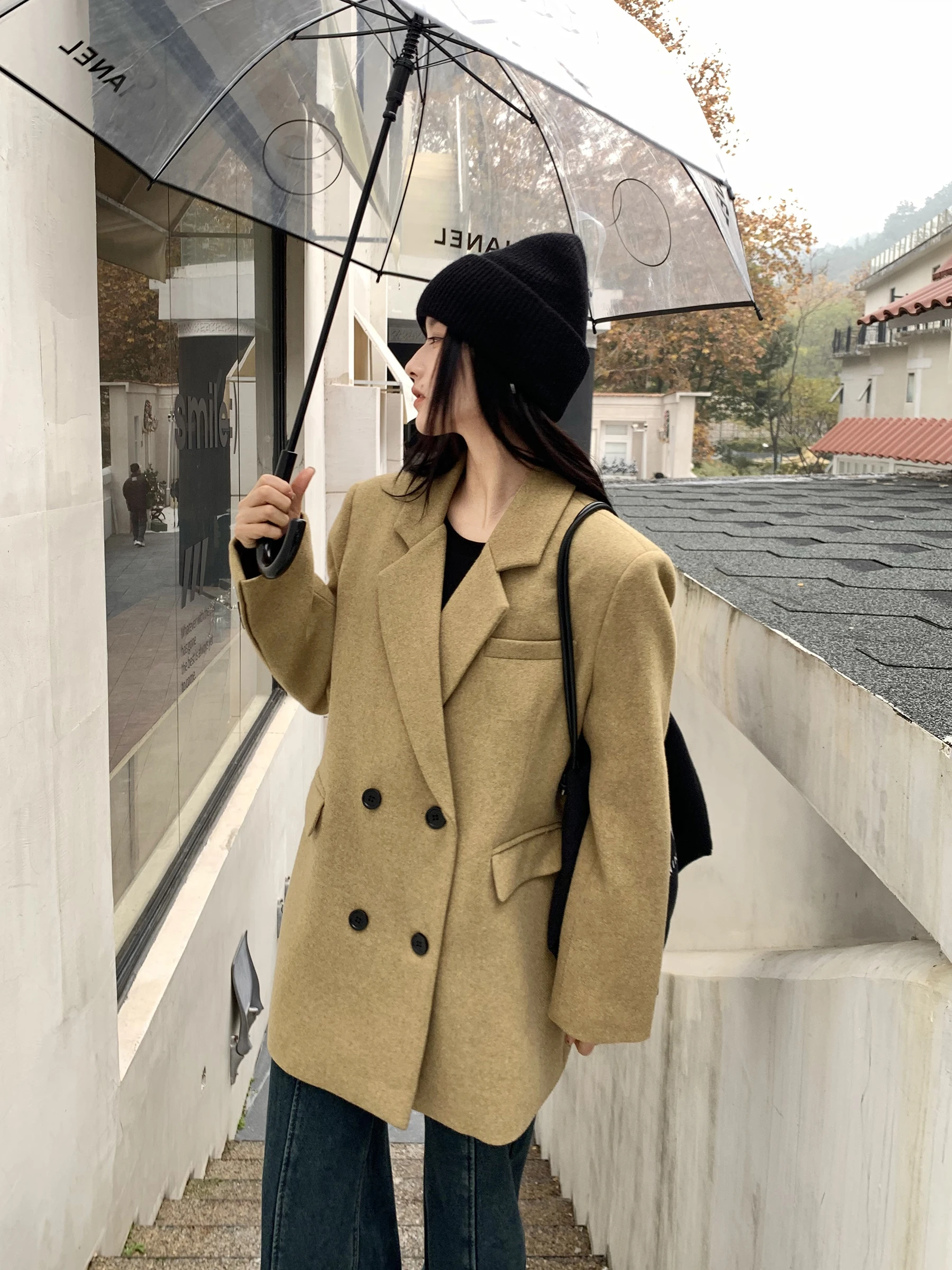 

Buou Retro Double Breasted Woolen Suit Jaet for Women Autumn Winter High End Ele Lady's Top Clean Fit Loose Sle