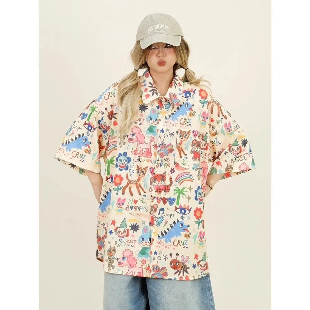 Print Shirts Summer Streetwear Interest Women's T-Shirts Loose Cartoon Cute Tops  Short Sleeve Clothes Vintage Fashion Popular view 3
