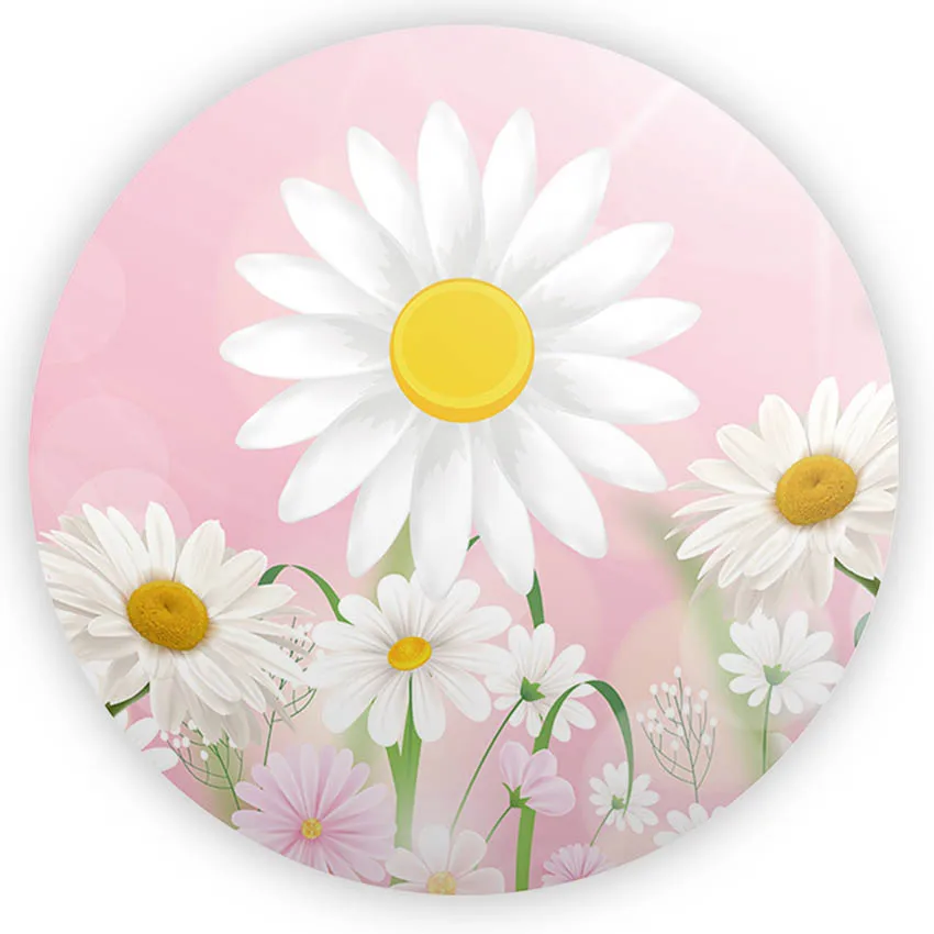 Mehofond Background Groovy Daisy White Flowers Girl Birthday Party Baby Shower Decor Backdrop Cover Round Circle Photo Studio