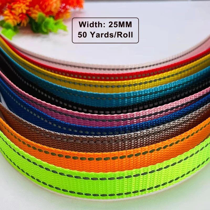 

50 ярдов светоотражающей ленты 25 мм (1 дюйм) из полиэстера для сумок, рюкзаков, шитья, ошейников для животных, рукоделия, предупреждающие элементы для обеспечения безопасности