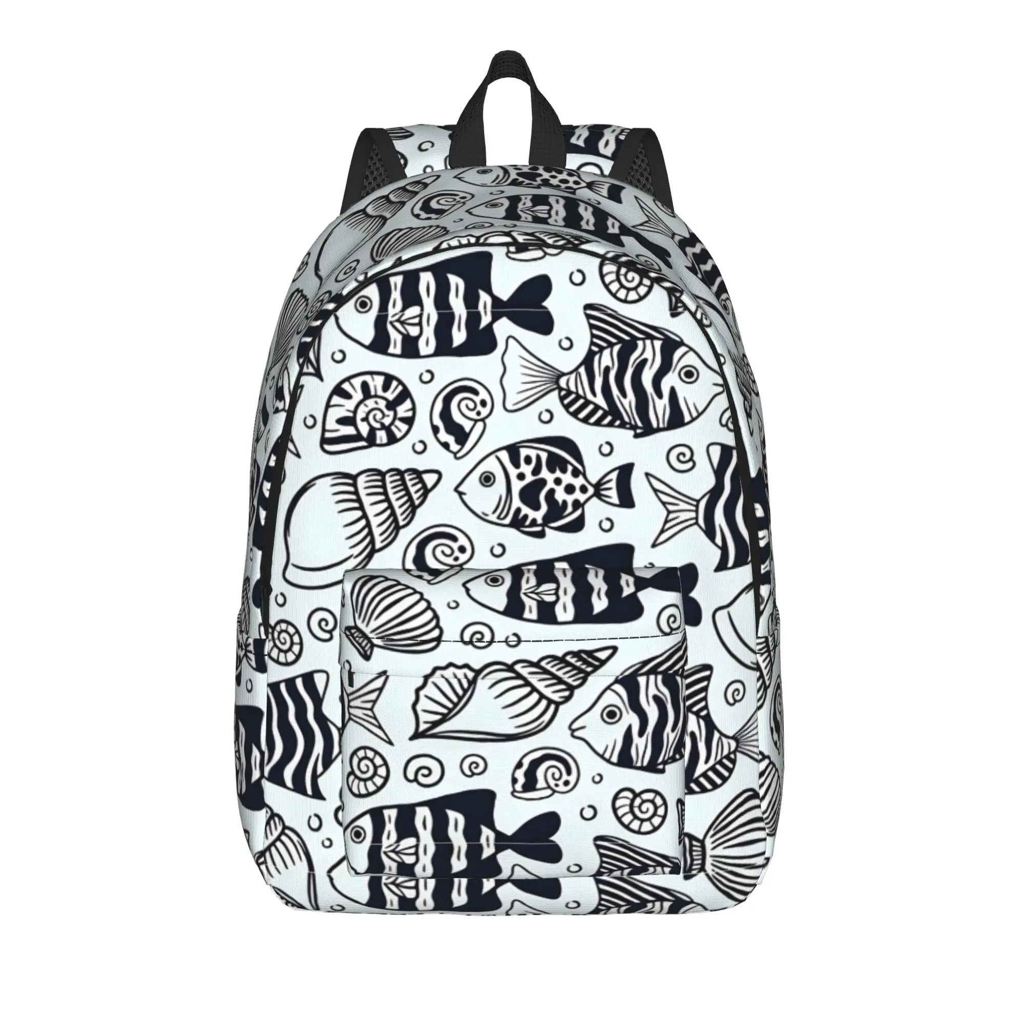 Tropical Fish And Seashell Pattern Backpack  Camping Backpacks Male Custom Lightweight School Bags Cute Rucksack