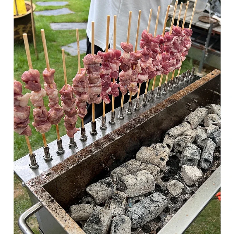 شواية سيخ من الخيزران 20/40، ماكينة سيخ دوارة أوتوماتيكية بالكامل، شواية منزلية متعددة الوظائف في الهواء الطلق