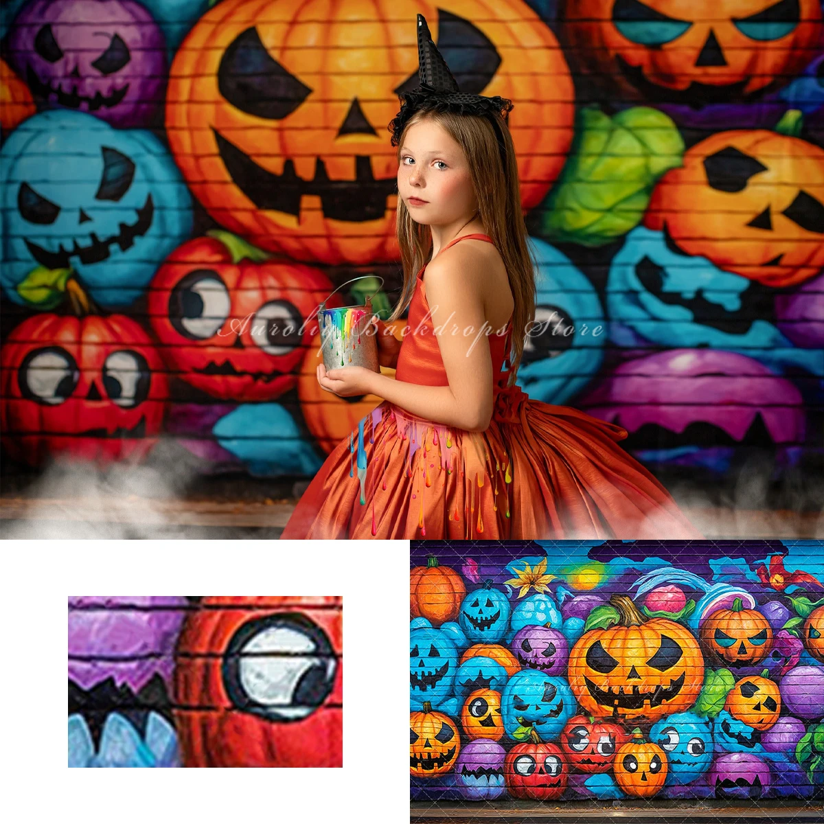 

Street Graffiti Backgrounds Kids Adult Photography Props Child Baby Halloween Pumpkin Lamp Decors Photo Studio Backdrops