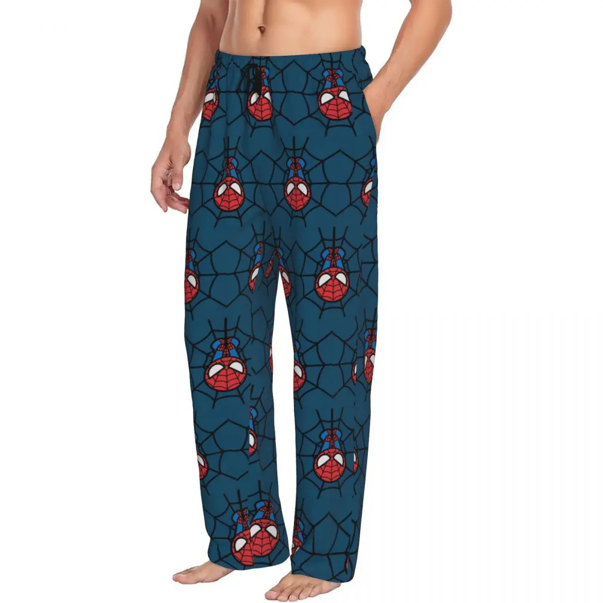 Custom Spider Man Hanging Upside Down Pajama Pants Sleepwear Men Elastic Waistband Spiderman Sleep Lounge Bottoms with Pockets