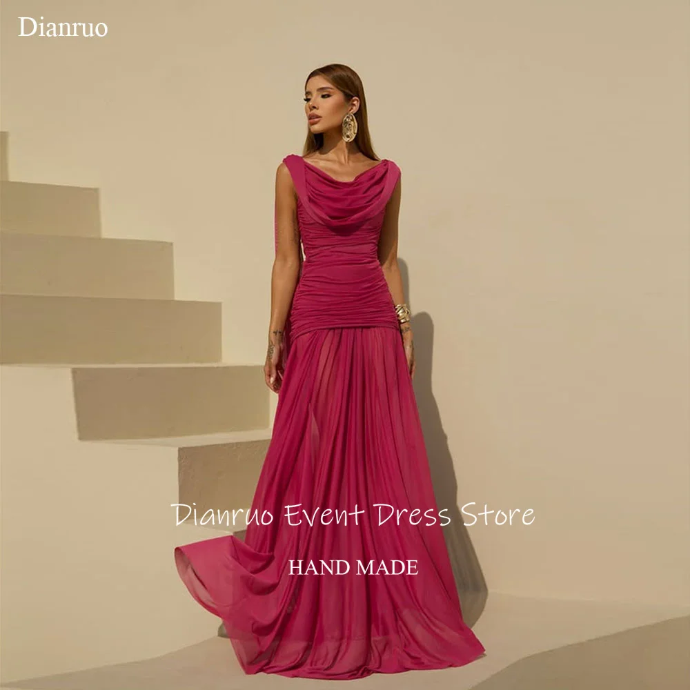 فساتين سهرة بشرائط نابضة بالحياة من Dianruo رداء حفلات شيفون أنيق مكشكش رشيق على شكل حرف A فيستدوس دي فييستا أنيقة مخصصة