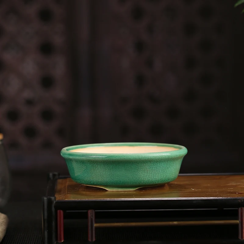 Yixing Purple Sand Flower Pot Chinese Style Cracked Round Decorative Plant Pot Household Small Ceramic Succulent Flower Pot 1pcs