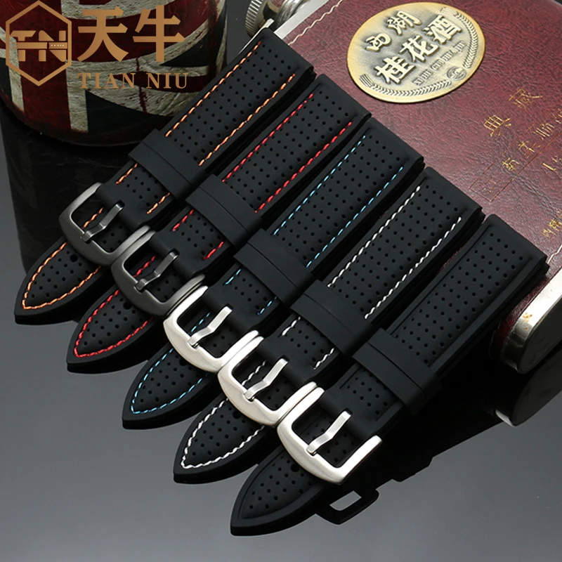 Soft Waterproof Breathable Silicone Sports watchBand 18mm 20mm 22mm 24mm For any watch men\'s rubber Wrist strap black bracelet