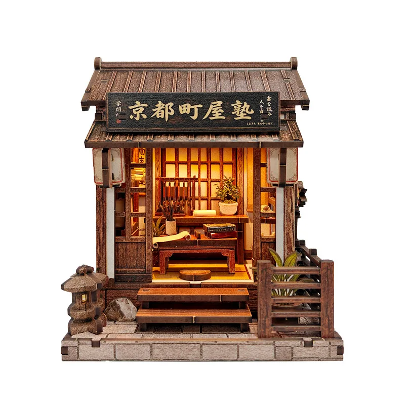 3d three dimensional puzzle model house with light DIY wooden cottage japanese style mini alley ornament exquisite gift for frie