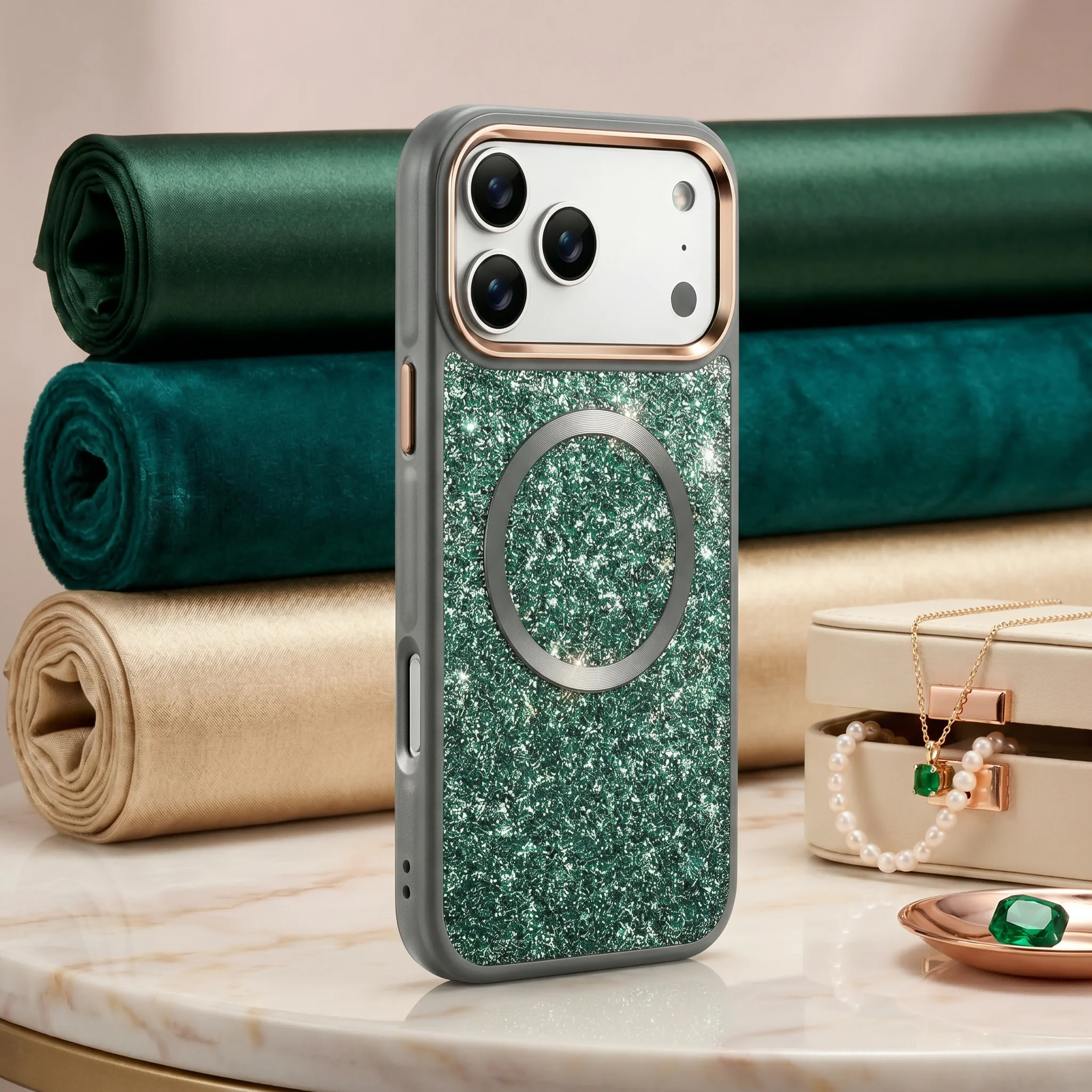 Modische Luxus-Vollschutz-Softcase, Glitzer-Airbag Stoßfeste Handyhülle für iPhone 15 Pro Max, 16 Pro Max, 17, 17 PRO MAX