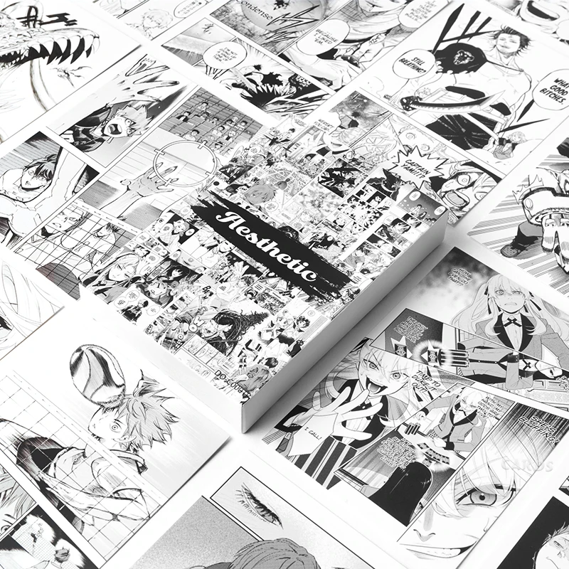 50Pcs Black White Comic Collage Card Set Animation Cardstock Wall Collage Posters Home Decor for Bedroom Dormitory Apartment