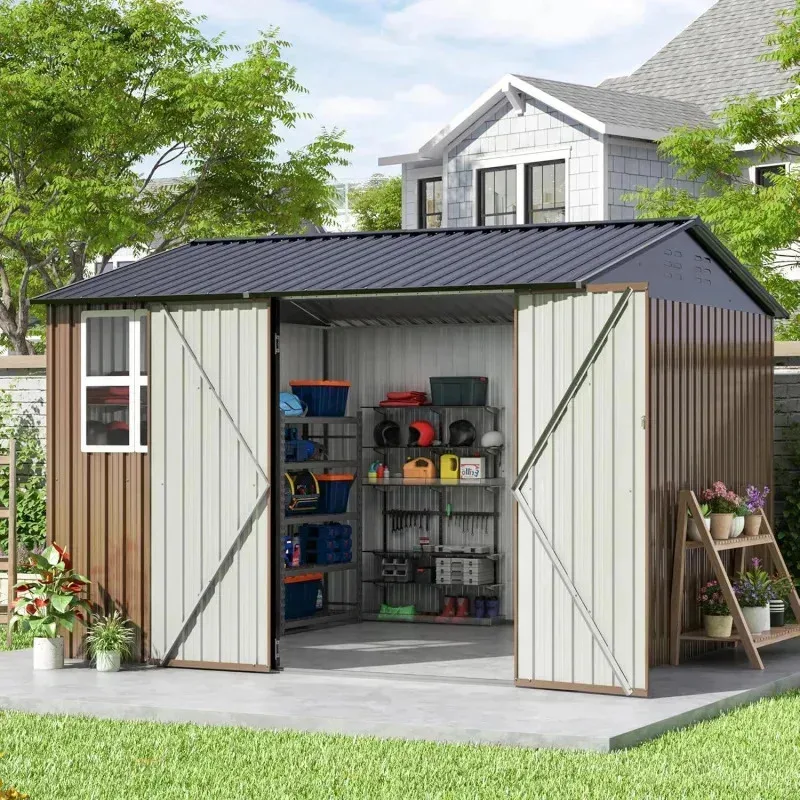 

QAZ8-10x10 FT Outdoor Storage .Large Metal Tool Sheds with Updated Frame Structure and Lockable Doors.Garden Shed for Backyard