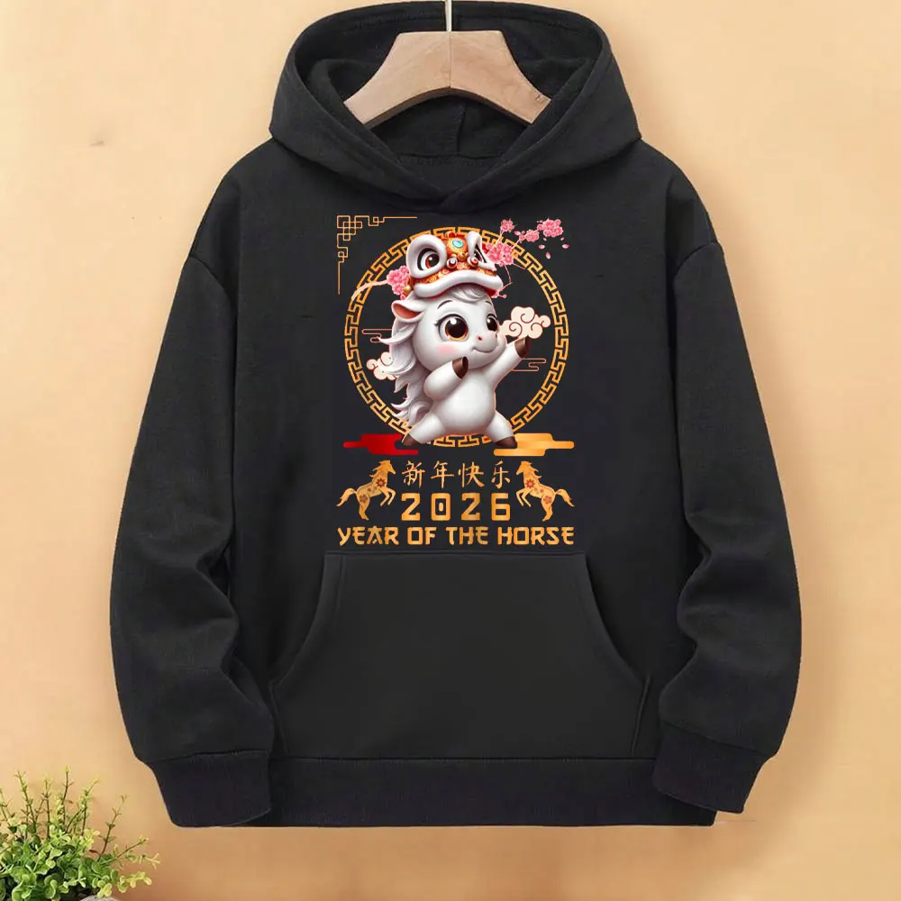 

Год лошади 2026 Китайский лунный Новый год 2026 Женская зимне-осенняя толстовка с милым мультяшным лошадью Ropa De Mujer Толстовка