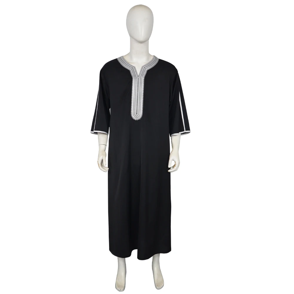 Túnica Muçulmana Masculina Tradicional do Oriente Médio, Robe Islâmico Bordado de Manga Curta, Kaftan Solto, Abaya Árabe, Roupa Étnica