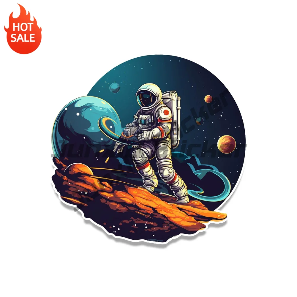 Sci-Fi Astronaut Riding Asteroid Vinyl Car Sticker Waterproof Decal for Car Window and Water Bottle Decorative Graphic
