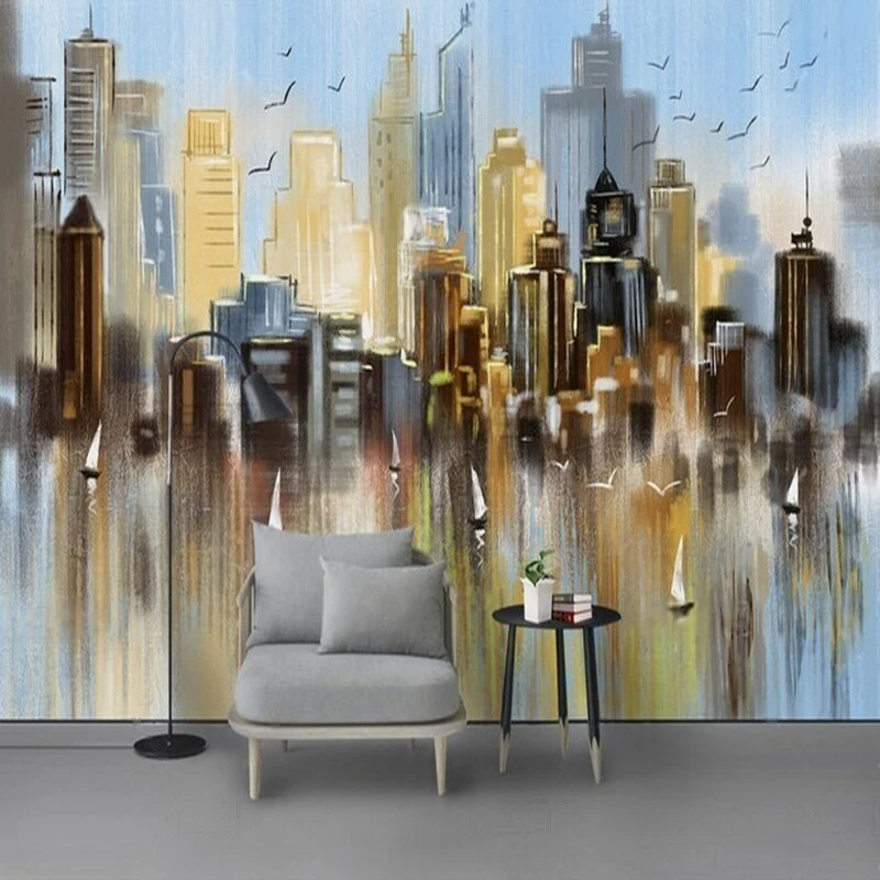

Modern hand-painted abstract urban oil paintings custom TV luxury home decoration background walls