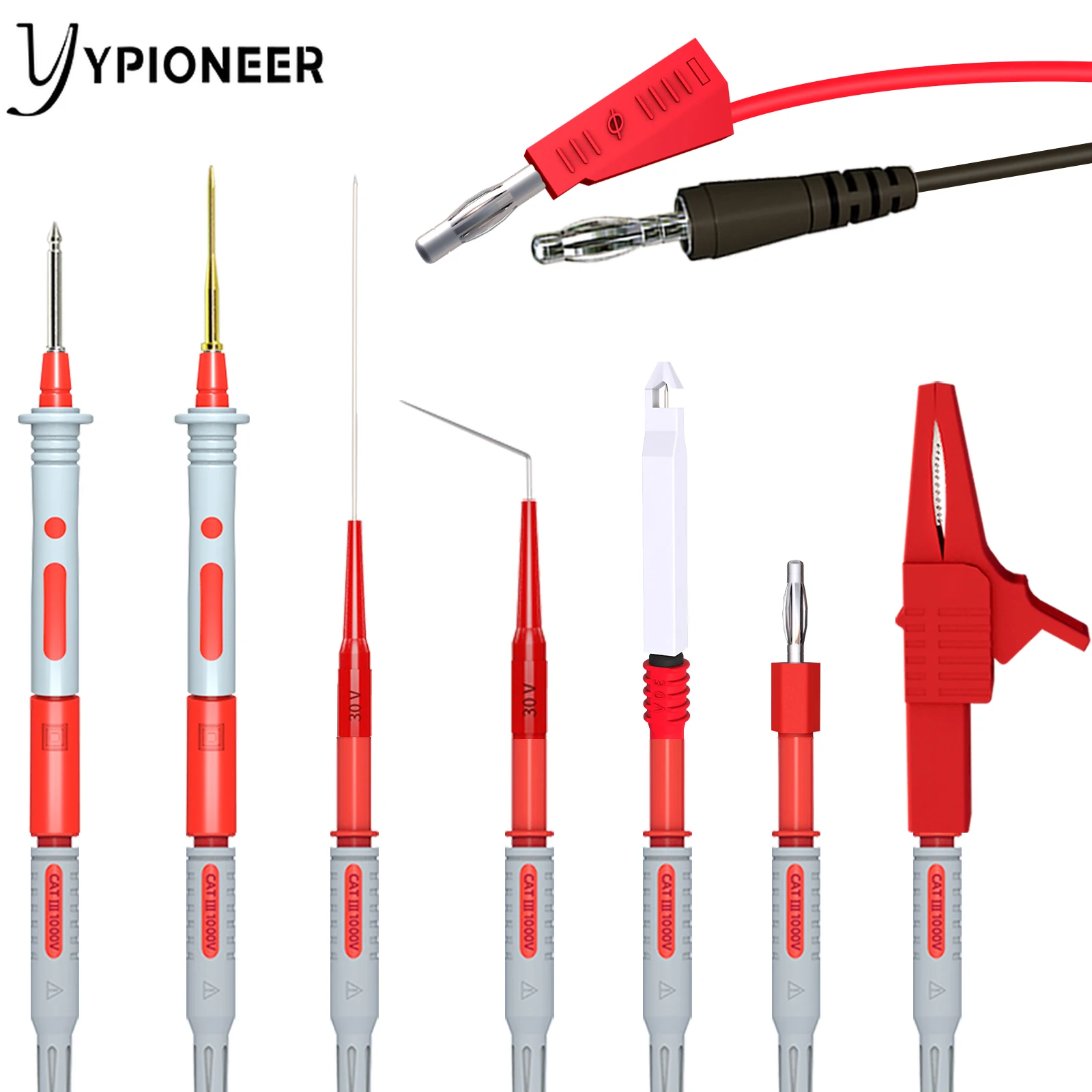 YPioneer P1957 Multimeter Wire Piercing  Probes Test Leads Kit with Puncture Needle 4mm Banana Plug Alligator Clip 64PCS image 5