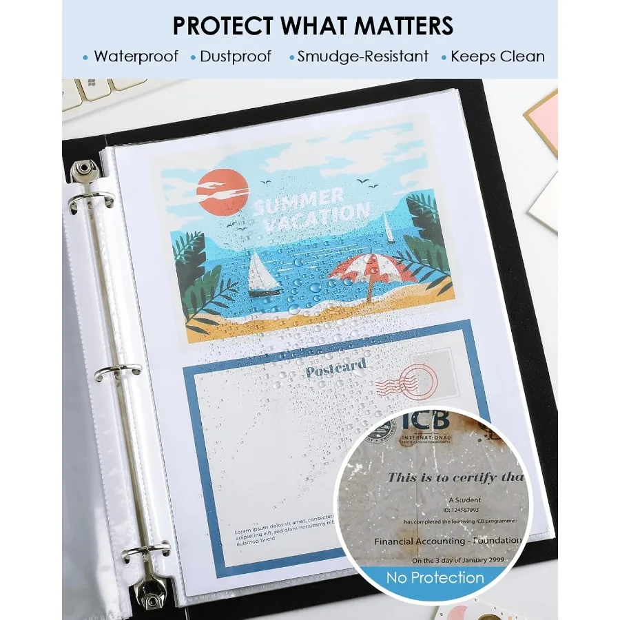 Protector de hojas antideslumbrantes, 8,5 x 11 ih, paquete de 50 protectores de páginas transparentes para carpetas de 3 anillas, fundas de plástico para papel de carga superior