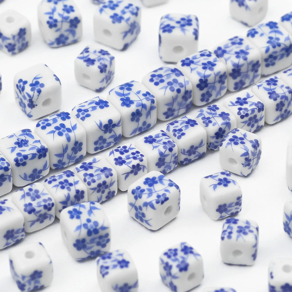 

8 10mm Blue Flower Patterns Square Ceramic Spacer Loose Beads For Jewelry Making Bracelet Necklace DIY Accessories Finding