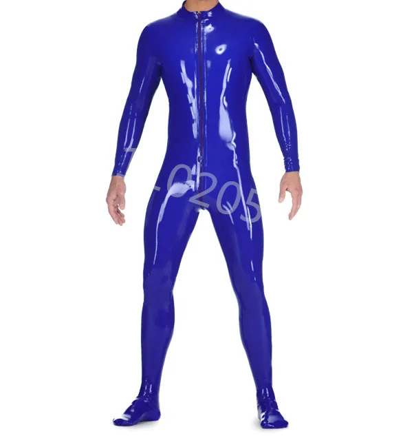 

Handmade 100% Natural Latex Long Sleeve Man Catsuit With Front Zip Through Crotch Latex Bodysuit With Sock Jumpsuit Customized