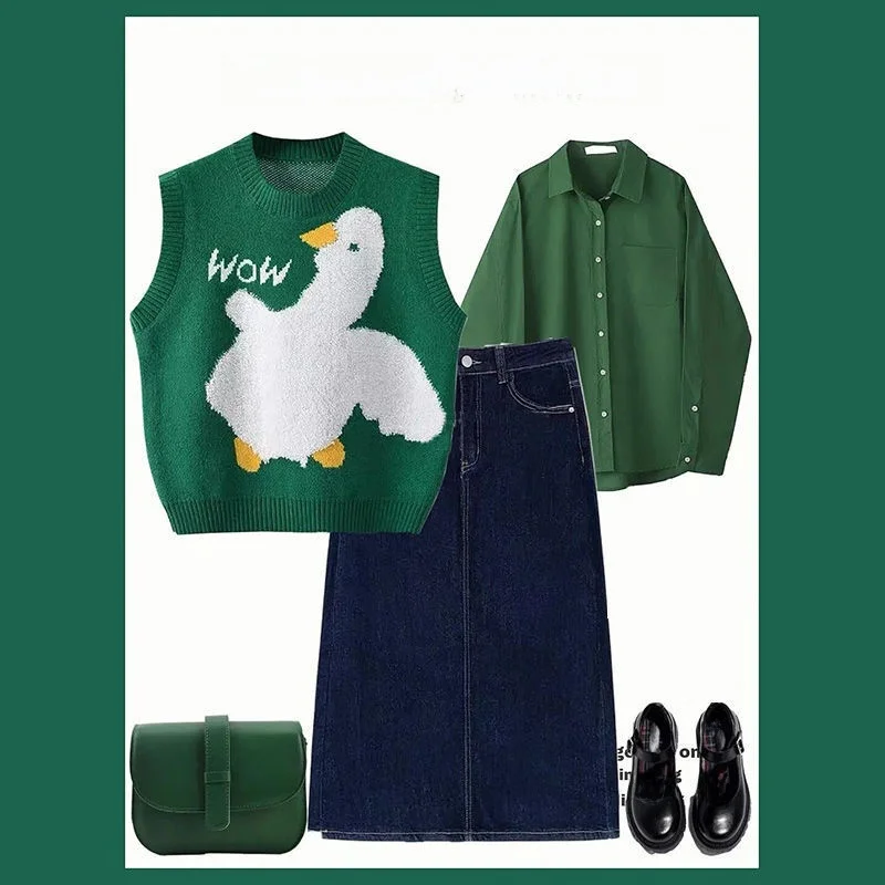 

Женская весенняя одежда больших размеров для колледжа, комплект футболок, юбка irt, джинсовая юбка с эффектом похудения, корейская версия C...