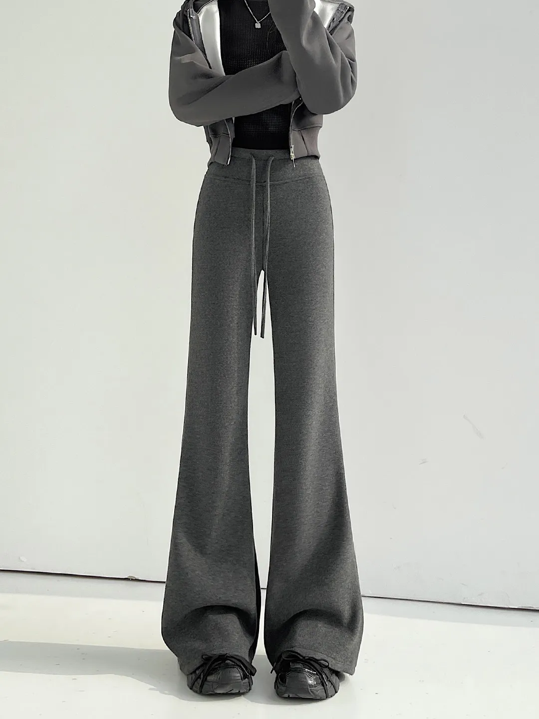 Calças Esportivas Casuais de Cintura Alta e Ajustadas para Mulheres, Novo Modelo de Inverno, Confortáveis e com Caimento Elegante, Versão Coreana