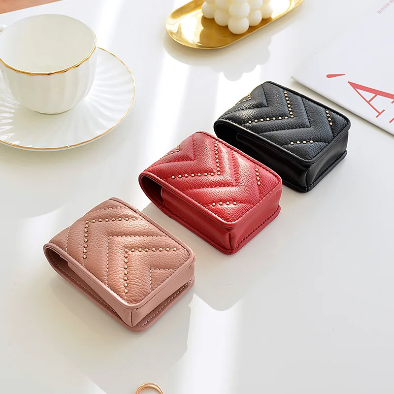 Genuine Leather Lipstick Bag for Women 2022 New Mini Portable Lipstick Storage Bag with Mirror Fashion Cosmetic Bag Makeup Bag