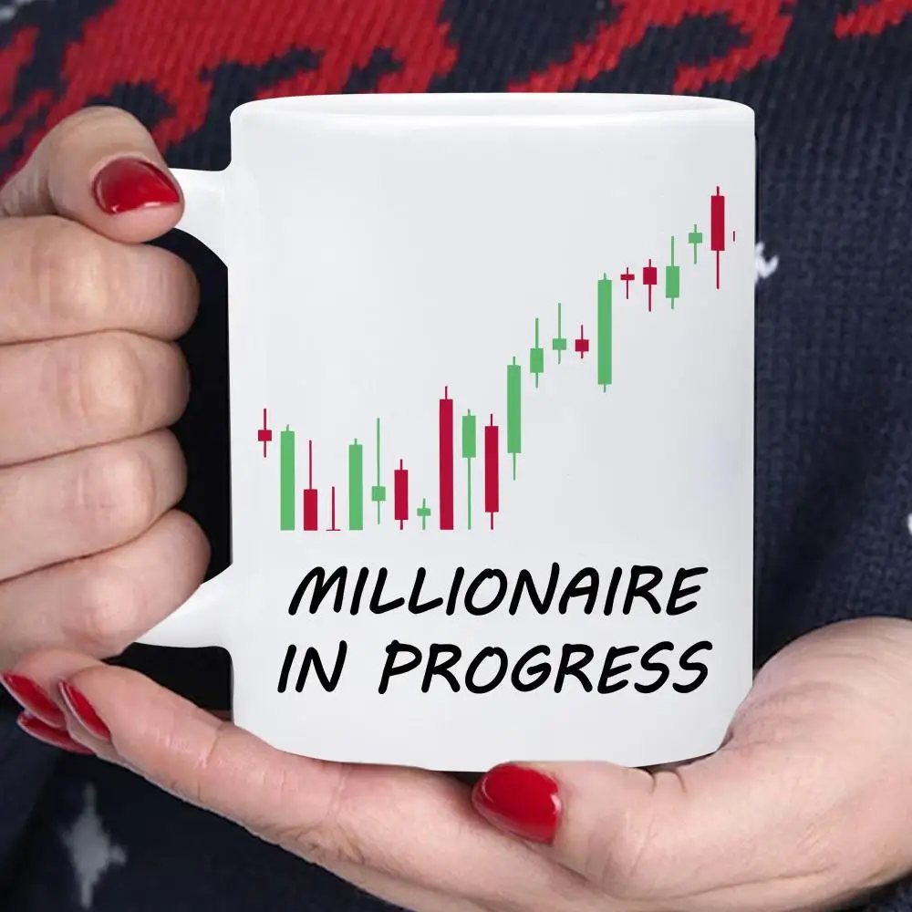 1 Stock Trader Coffee Cup with Stock Chart Design - Green and Red Candle Chart Inspirational Trading Cup, Fun Financial Gift,