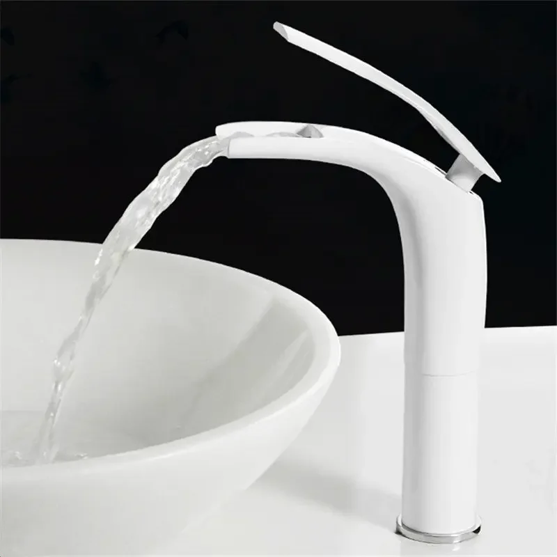 

Bathroom Basin Faucet White and Black Baking Solid Brass Specail Sink Mixer Tap Hot & Cold Waterfall Free Shipping