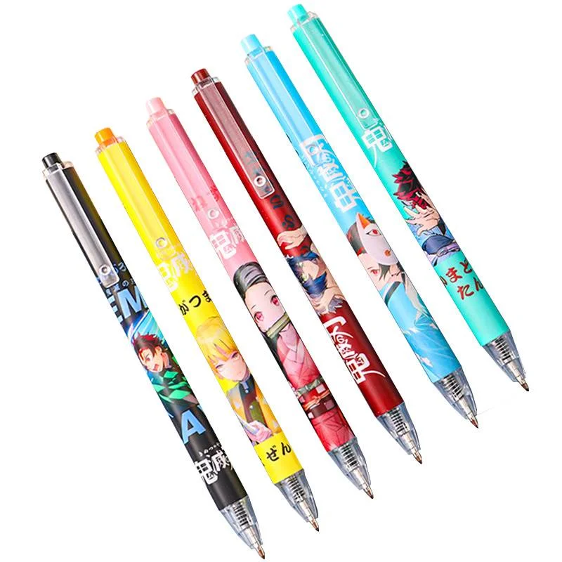 Random 6pcs Anime 0.5mm Press Pen Kawaii Ballpoint Pen Gel Pen School Office Stationery Writing Supplies Gift