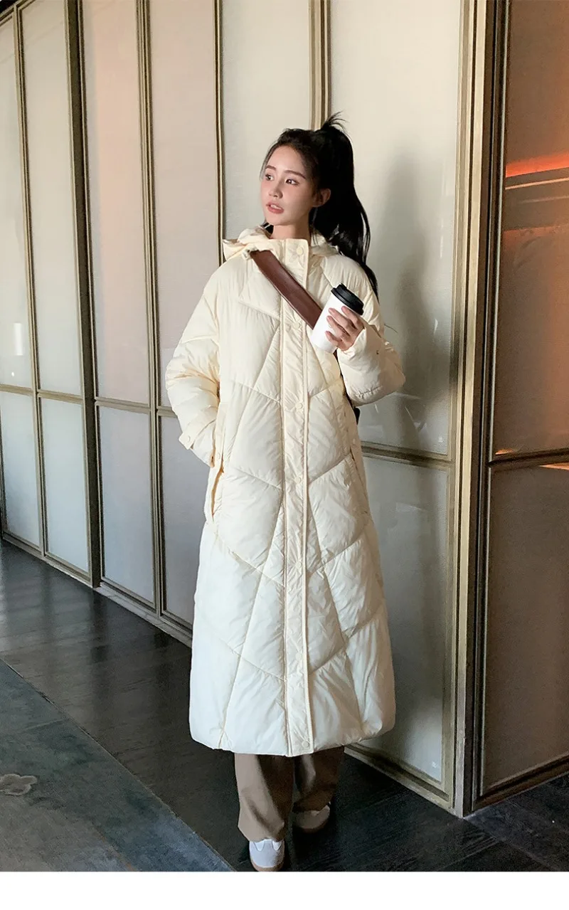 2026 Fashion Down Cotton-padded Jacket Women's Winter X-long Parkas Thicken Warm Top Hooded Coat Loose A-line Quilted Outerwear