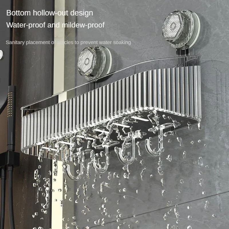 قطعة واحدة من رف الحمام الفاخر المثبت على الحائط - رف معلق أنيق مع كوب شفط قوي، منظم مستحضرات التجميل لتصريف المياه، شام