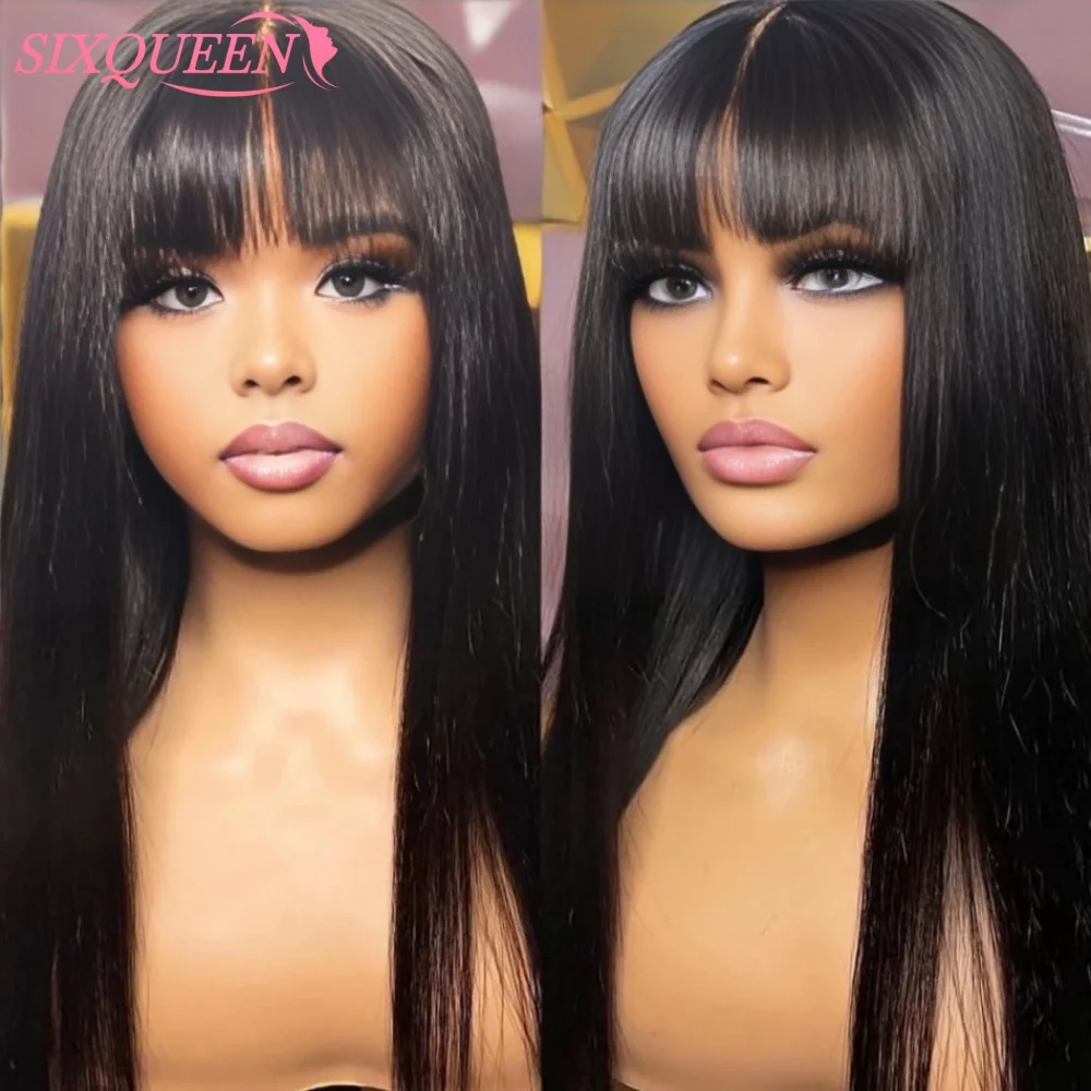 

3x1 Парики из натуральных волос 250% Плотность HD Кружевной бесклеевой парик с челкой Парик из натуральных волос с челкой для чернокожих женщин Wear And Go