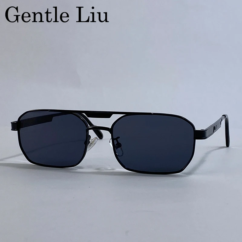 

Classic Rectangle Sunglasses Men 2025 Luxury Brand Steampunk Double Beam Sun Glasses Metal Frame Eyewear Driving UV400 Shades