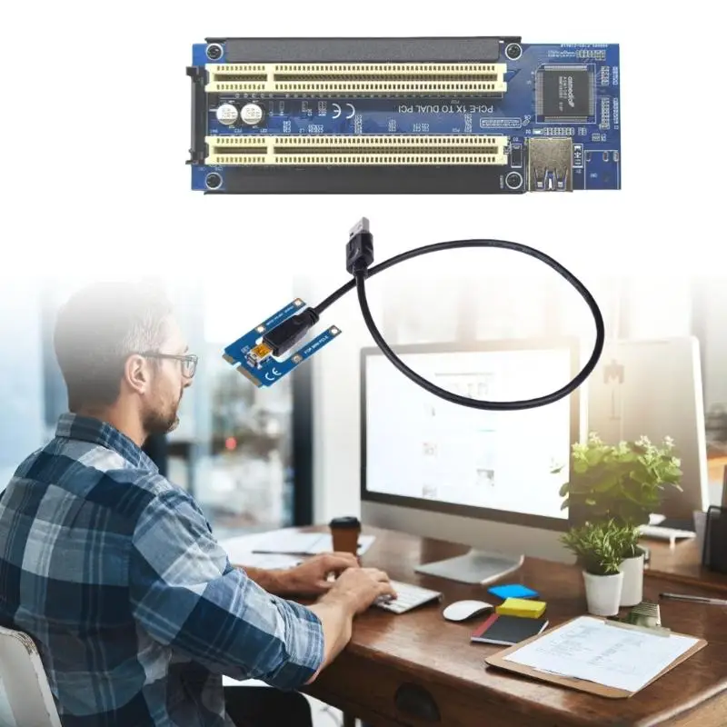 Y1UB Mini PCIE to Double PCI Expansion Mini PCIE Adapter Card Video Control for Desktop