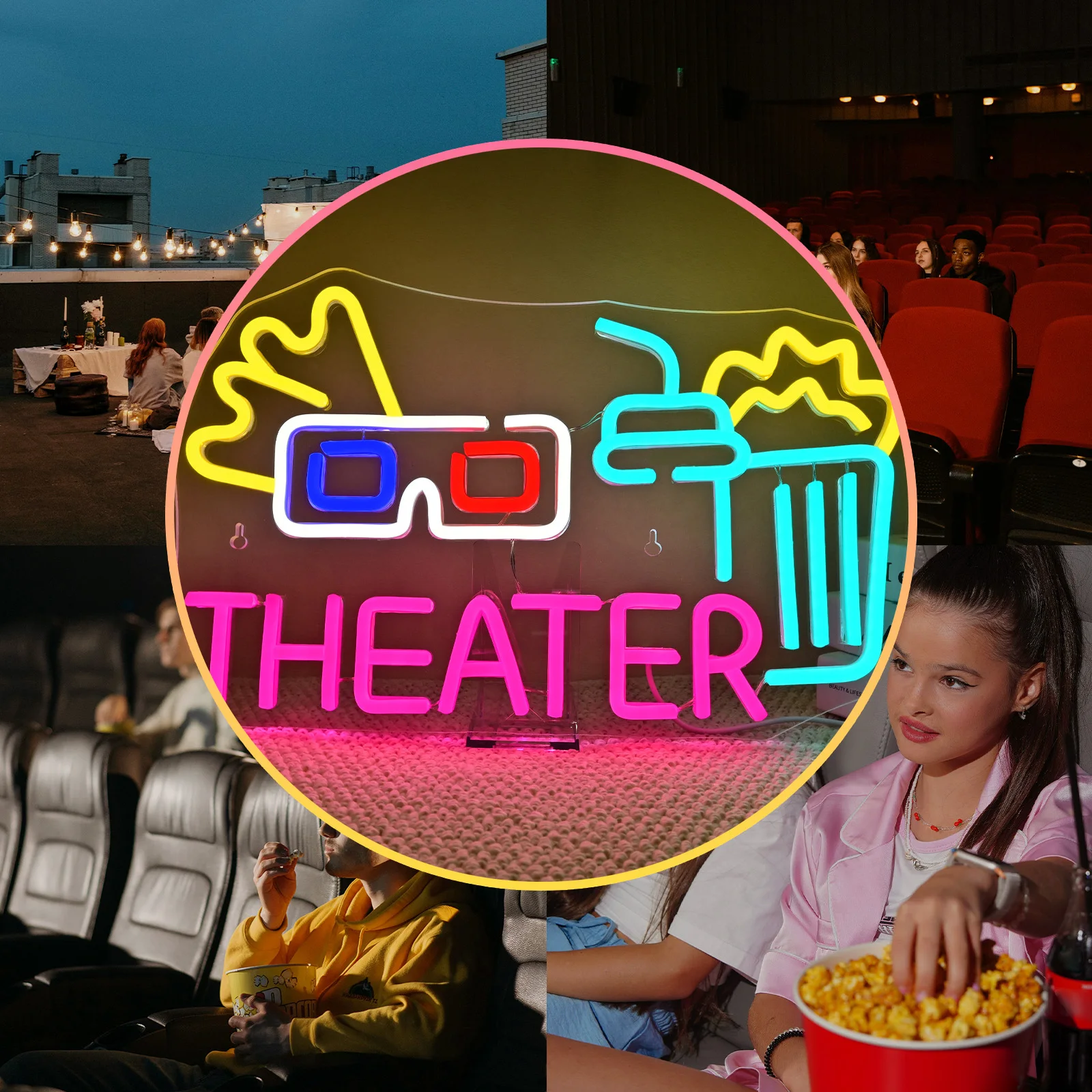 Theater Neon Signs Custom For Wall Decor Cinema For Theater Light Up Sign For Film Room Party Movie Night Decor Present Light
