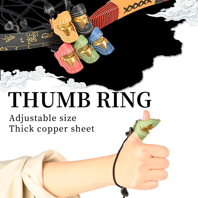 Leather Brass Archery Thumb Ring, Adjustable Handmade Finger Protector for Traditional Bow Mongolian Longbow Archery Training